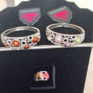 Silver and Multicolor Stone Bracelet Set